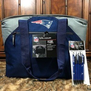 New England Patriots Embroidered Insulated Tote Cooler and 5 Pack Click Pen Set
